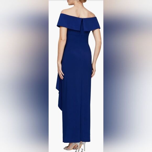 Alex Evenings Embellished Off the Shoulder Column Gown NWT size 6 Royal Blue - Picture 2 of 6